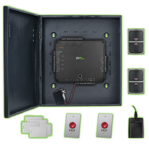 ZKTeco | Access Control 2 Door
Kit Cabinet &amp; Power Supply, 2
KR500E,2 PTE-, 1 CR10E, 50
Prox Clamshell Cards