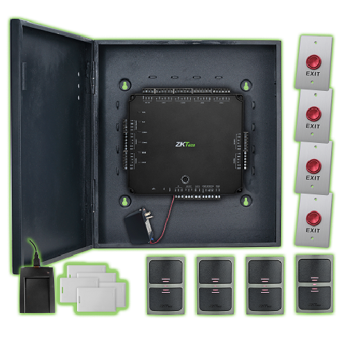 ZKTeco | Access Control 4 Door
Kit Cabinet &amp; Power Supply, 4
KR500E, 4 PTE-, 1 CR10E, 50
Prox Clamshell Cards