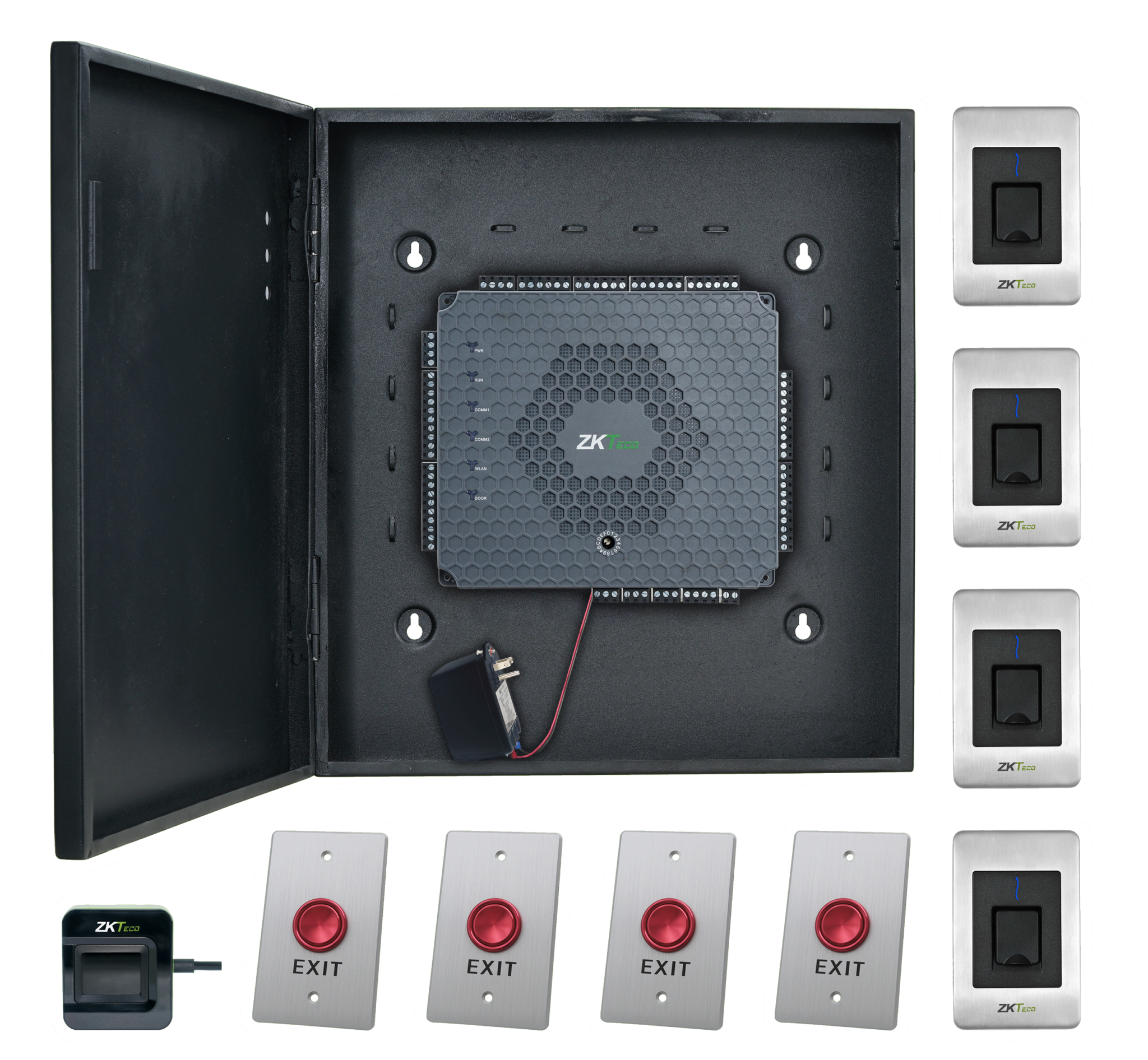 ZKTeco | Access Control 4 Door
inBio Kit Cabinet &amp; Power
Supply,4 FR1500-A-ID, 4 PTE-1,
1 SLK20-R