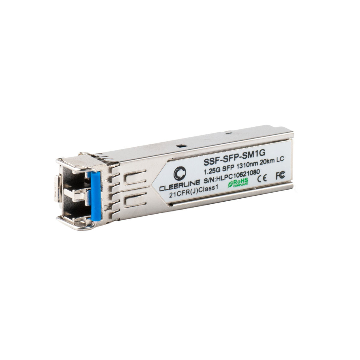 Cleerline Fiber | 1.25G SFP
transceiver SM 1000Base-LX,
1310nm, 20Km max reach, w/DDM