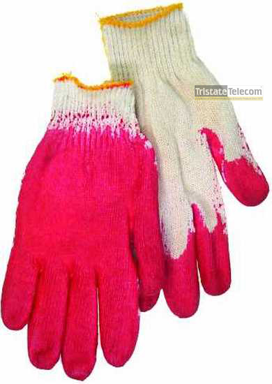 Glove String Knit Red Latex Coate 10 PR
