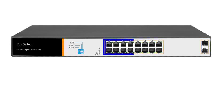 LIONBEAM | Network Switch 16
Port POE Gigabit 250W + 2SFP
Uplink Ports