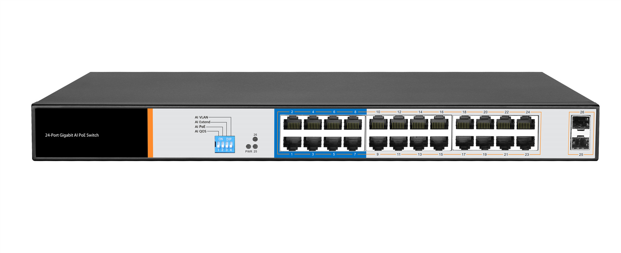 LIONBEAM | Network Switch 24
Port POE Gigabit 300W + 2SFP
Uplink Ports